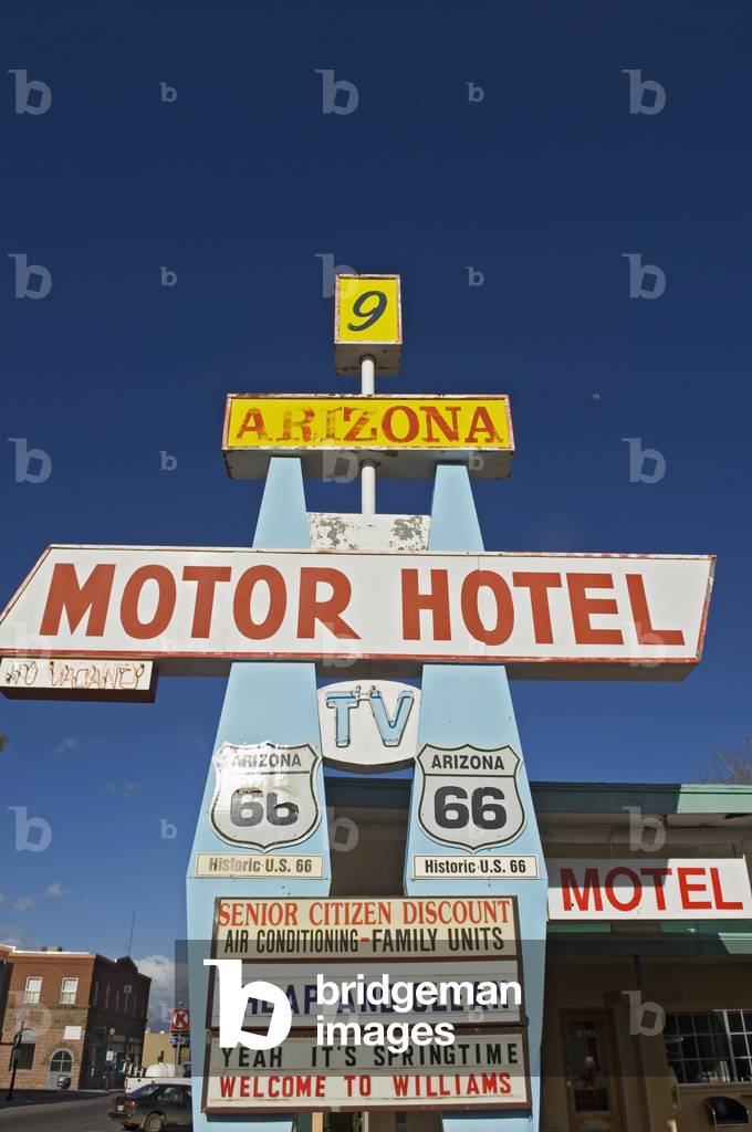 A Motel Sign on Main Street in Williams on Route 66, Arizona, USA (photo)