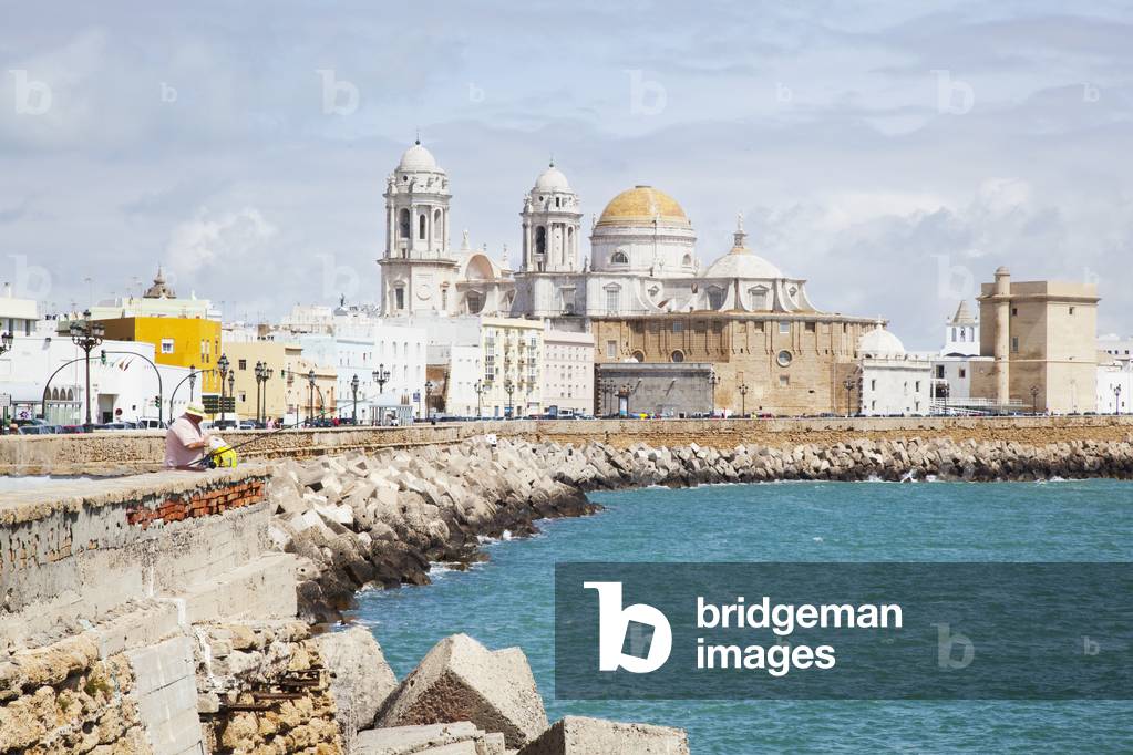 Buildings viewed from the water's edge, Cadiz, Andalusia, Spain (photo)