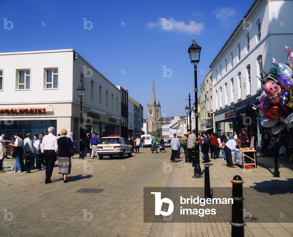 High Street, Enniskillen, Co Fermanagh, Ireland; People Walking Down A Street (photo)