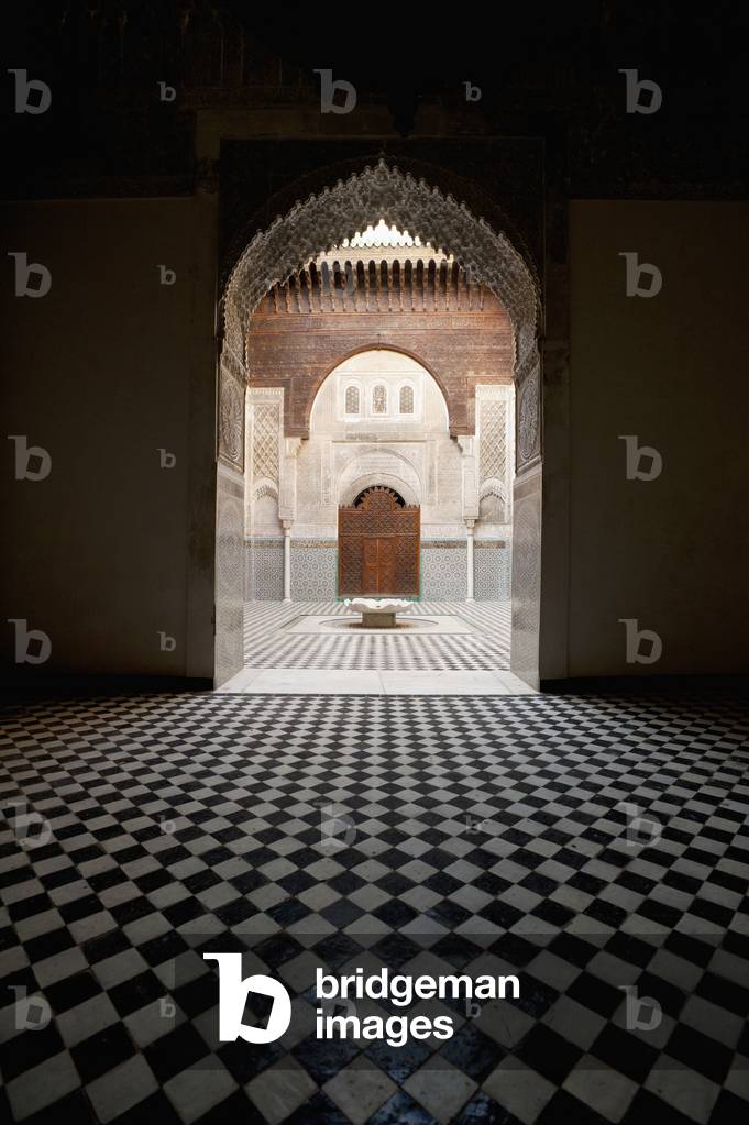 Morocco, Looking into courtyard of Medersa el Attarin in medina, Fez (photo)