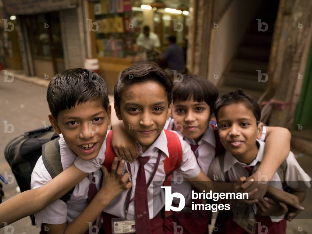 Portrait of Schoolboys Smiling At the Camera, Delhi, India (photo)