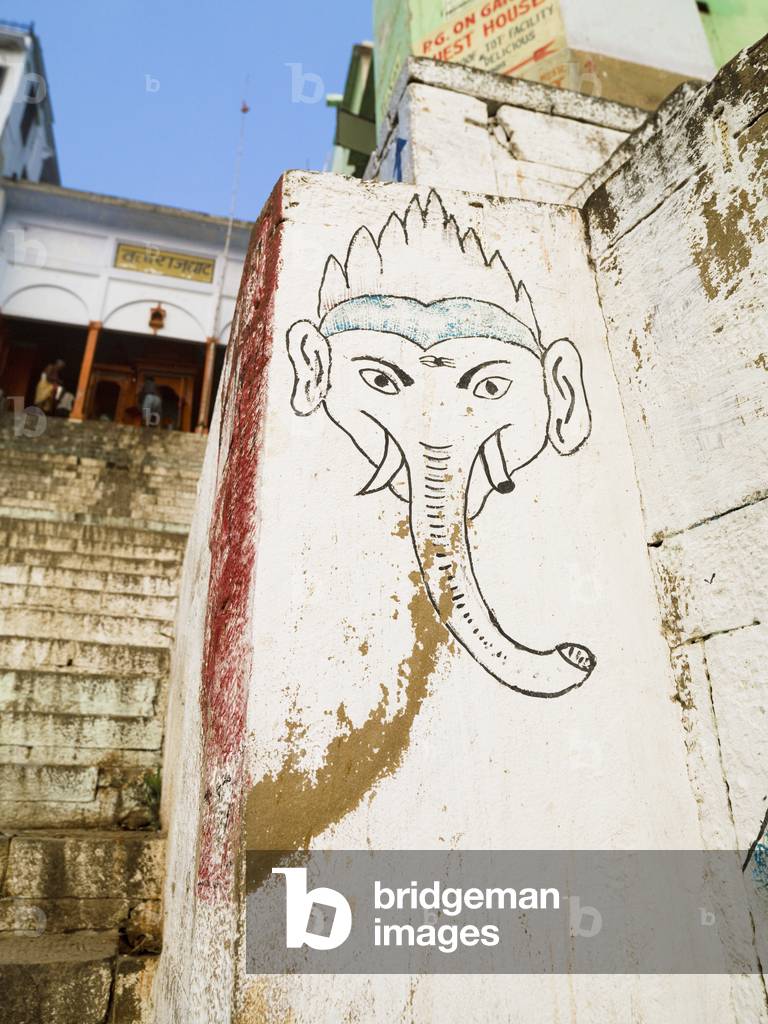 Mural of Elephant on a Wall by the Ghats Which Lead to the River, the Ganges, Varanasi, India (photo)