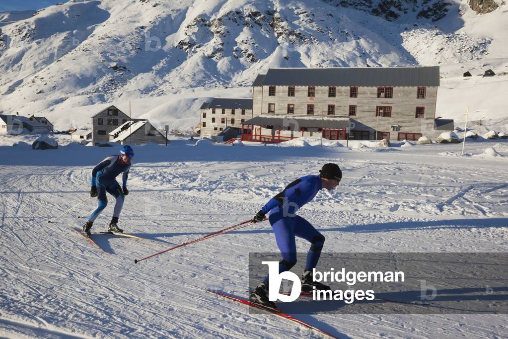 Skiers train in the Independence Mine area of Hatcher Pass, Southcentral Alaska, Winter (photo)