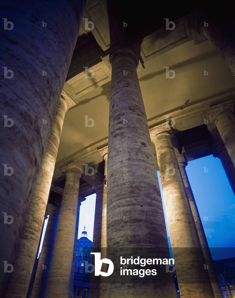 St Peter's Basilica through Bernini's Colonnade, Piazza San Pietro, Rome, Italy (photo)
