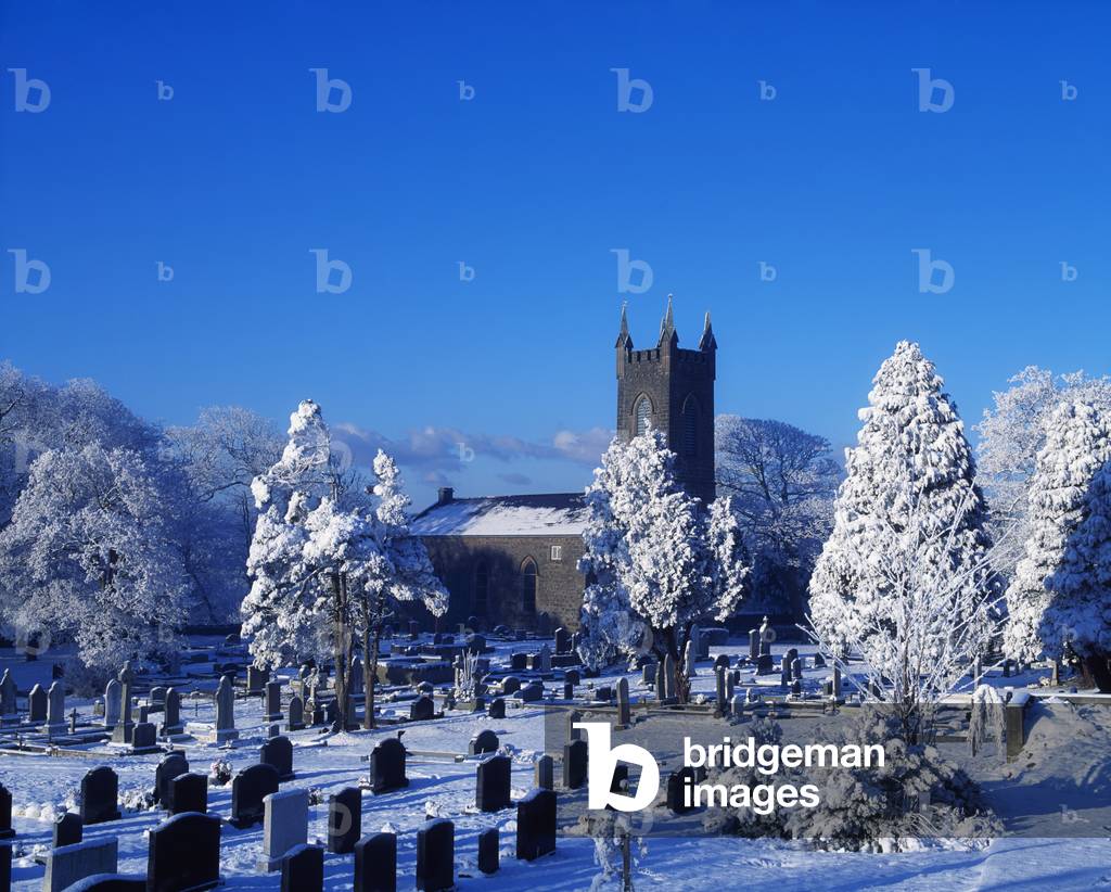 Bushmills Church, County Antrim, Ireland; Church And Cemetery In Winter (photo)