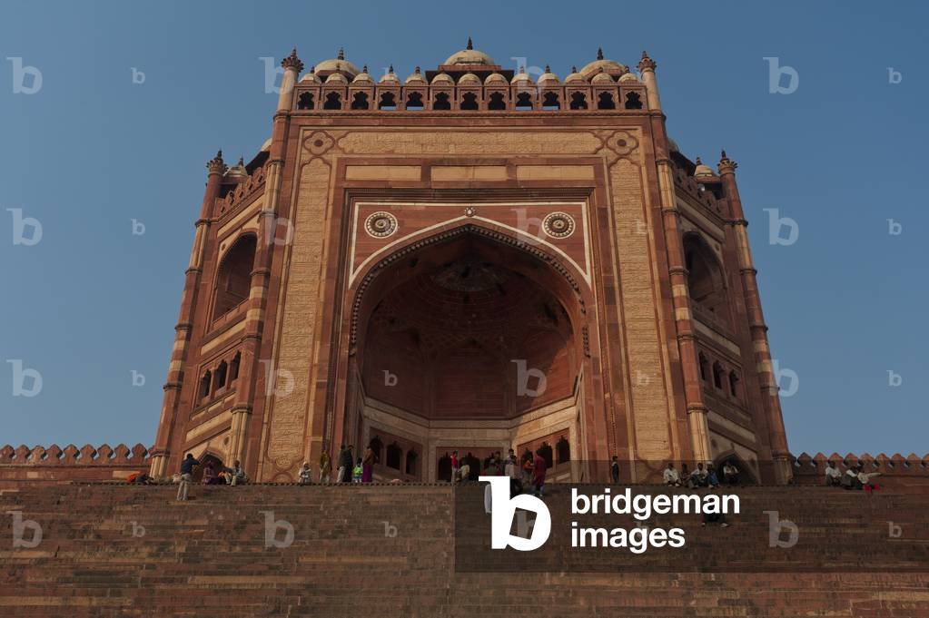 Looking up steps to the Buland Darwaza (Great Gate) of the Jami Masjid, Fatehpur Sikri, Agra, India (photo)