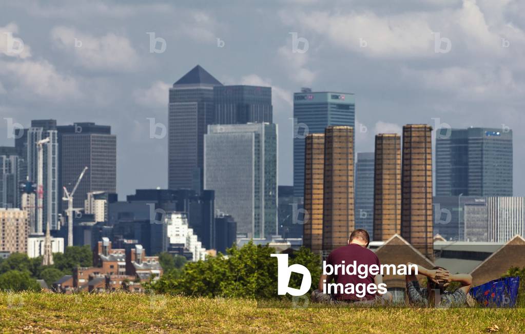 View of Canary Wharf from Greenwich Park, London, England, UK  (photo)