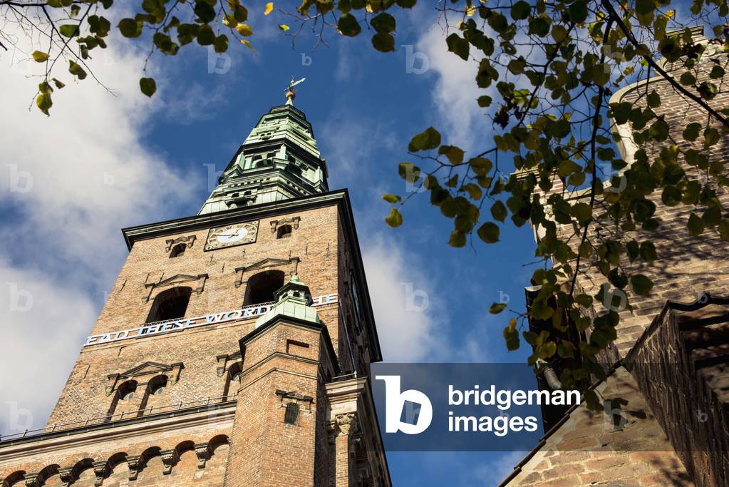 Denmark, Upward view of Nikolaj Contemporary Art Center, Copenhagen (photo)