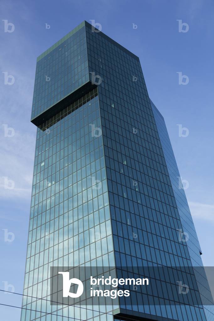Low angle view of the Prime Tower, Zurich City, Zurich, Switzerland (photo)