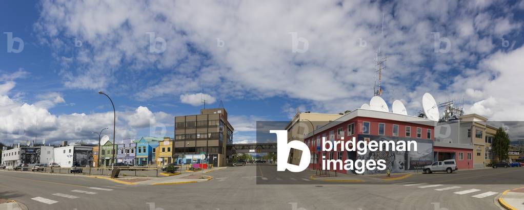 Colorful buildings and shops on Main Street in downtown Whitehorse, Yukon, Canada, Summer, Panorama (photo)