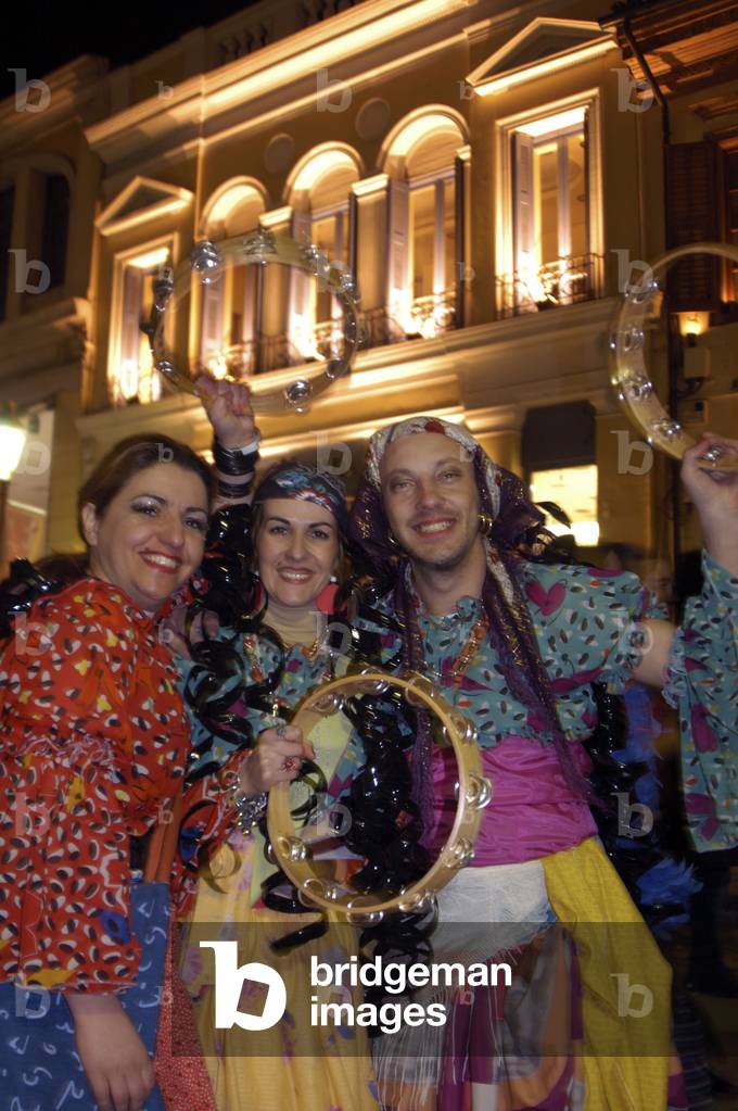 Patras, Greece: Local Men and Women in Fancy Dress For the Night Parade of the City's Annual Carnival (photo)