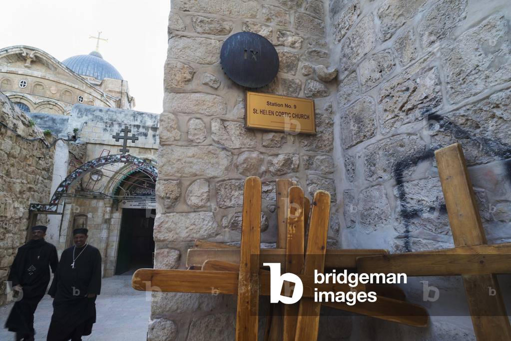 Israel, Jerusalem Old City, Ethiopian priests at IX station of Way of Cross, Jerusalem (photo)