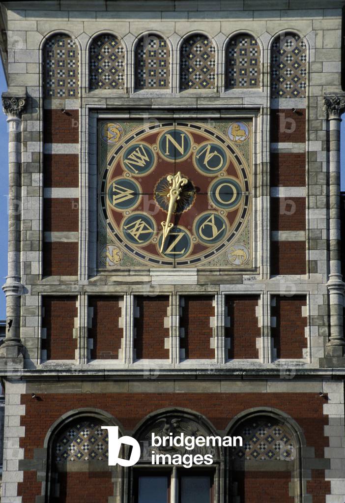 Central Station, Detail of Clock Tower, Clock Face, Amsterdam, Netherlands (photo)