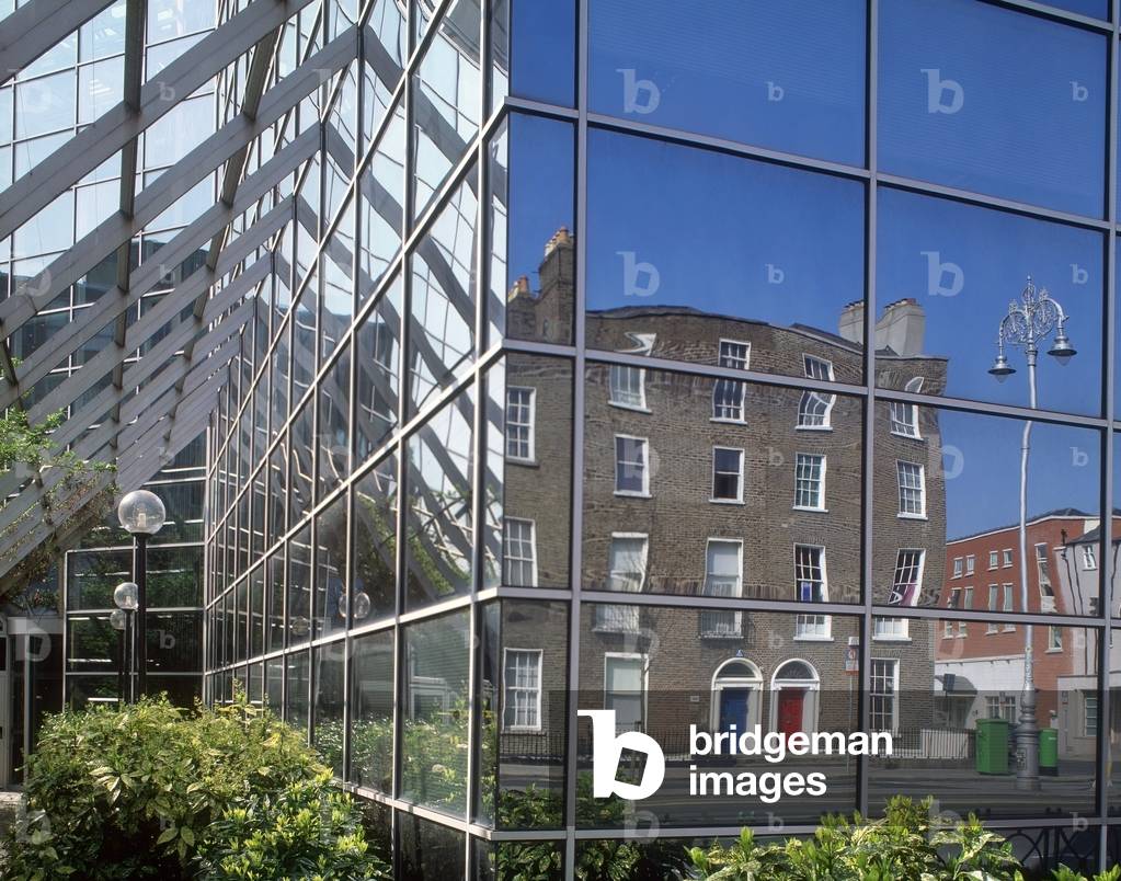 Baggot Street, Dublin, Ireland, Georgian Buildings Reflected In The Windows Of A Modern Office (photo)