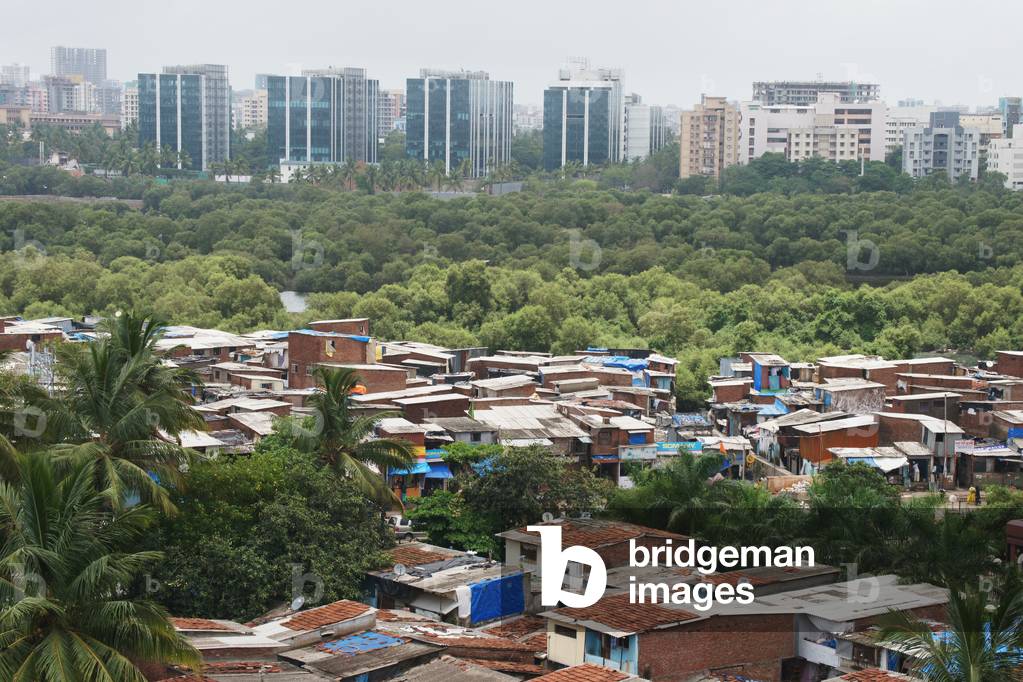 India, View of Dharavi shanty town, Mumbai (photo)