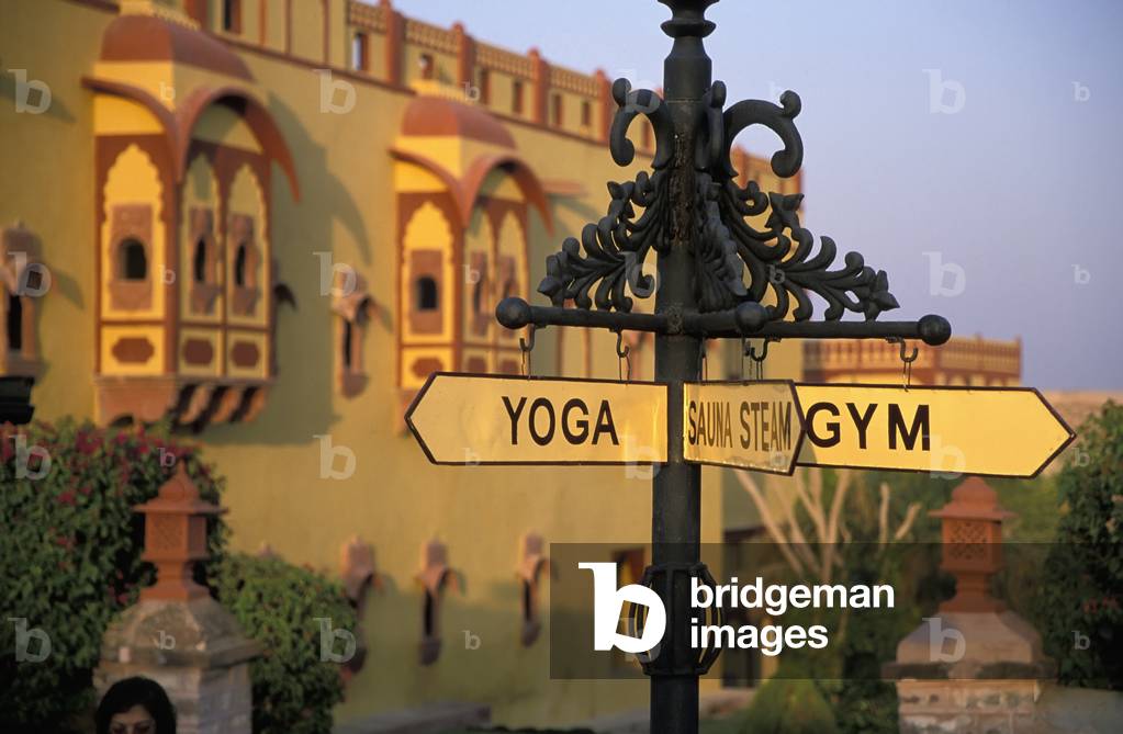 Sign For Spa, Yoga, Sauna Steam and Gym, Khimsar Fort Palace Hotel, Jodhpur, Rajasthan, India (photo)