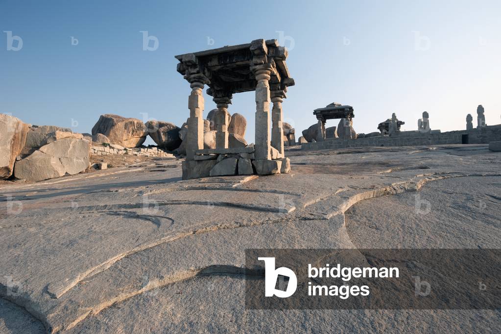Religious marble and stone structures built on rock slabs, Hampi, Karnataka, India (photo)