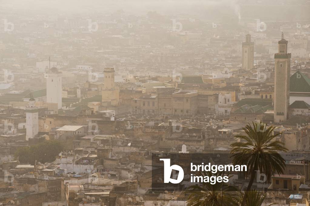 Morocco, Looking down to Kairaouine Mosque and medina of Fez at dawn, Fez (photo)