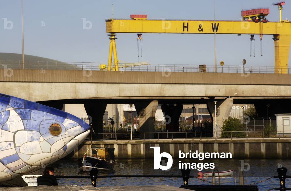 Lagan Weir, The Big Fish, Samson And Goliath Cranes On The River Lagan, Laganside, Belfast, Ireland (photo)