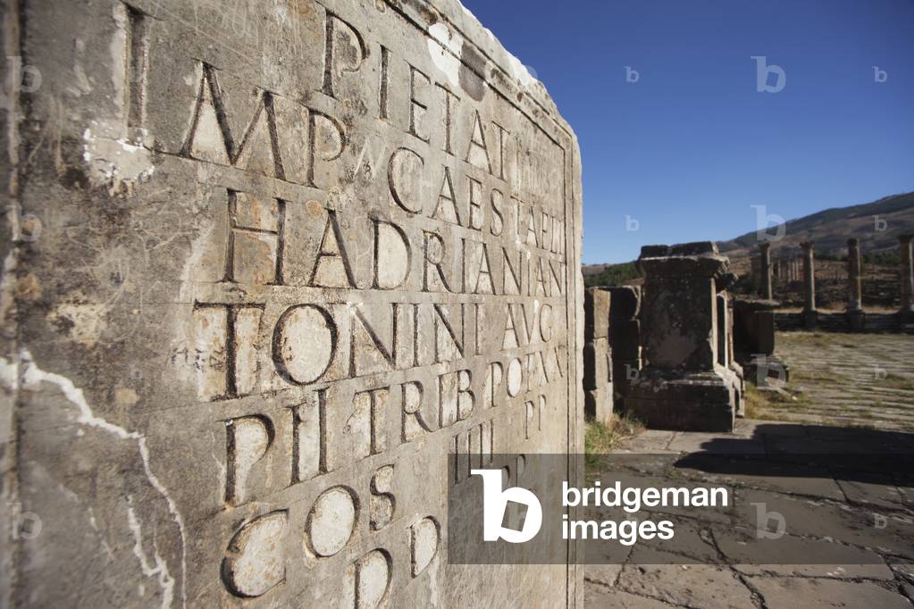 Roman inscriptions and ruins of the Old Forum, Djemila, Algeria (photo)