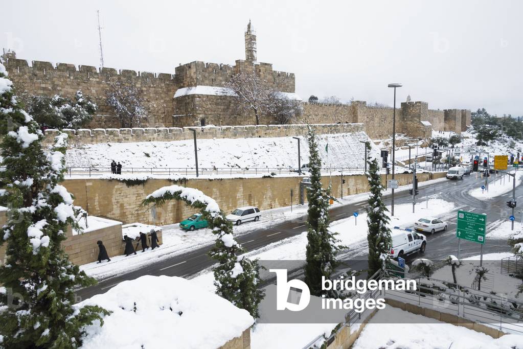 Israel, Jaffa Gate, Jerusalem, 2013, January 10, Snow in city (photo)