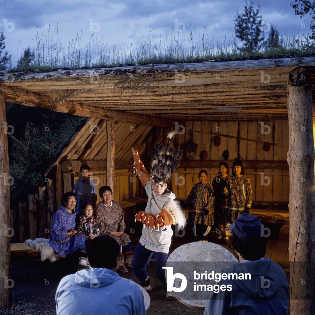 Male Native Inupiat Dancer Performs at Community House Ak Native Heritage Center (photo)