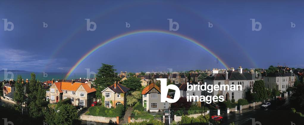 Monkstown, Co Dublin, Ireland; Rainbow Over Housing (photo)