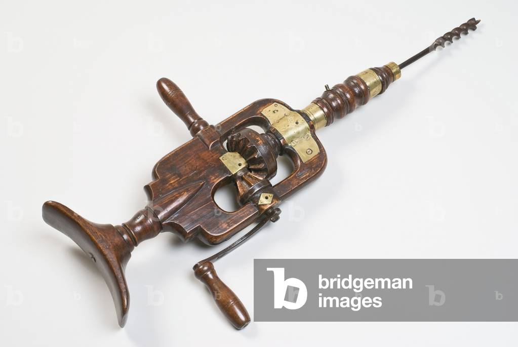 Breast drill, before 17th century (fruitwood, brass & iron)