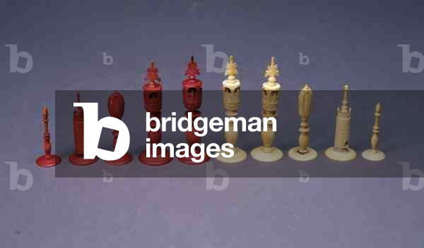 Chess Set, Central European, 19th century (natural and red stained ivory)
