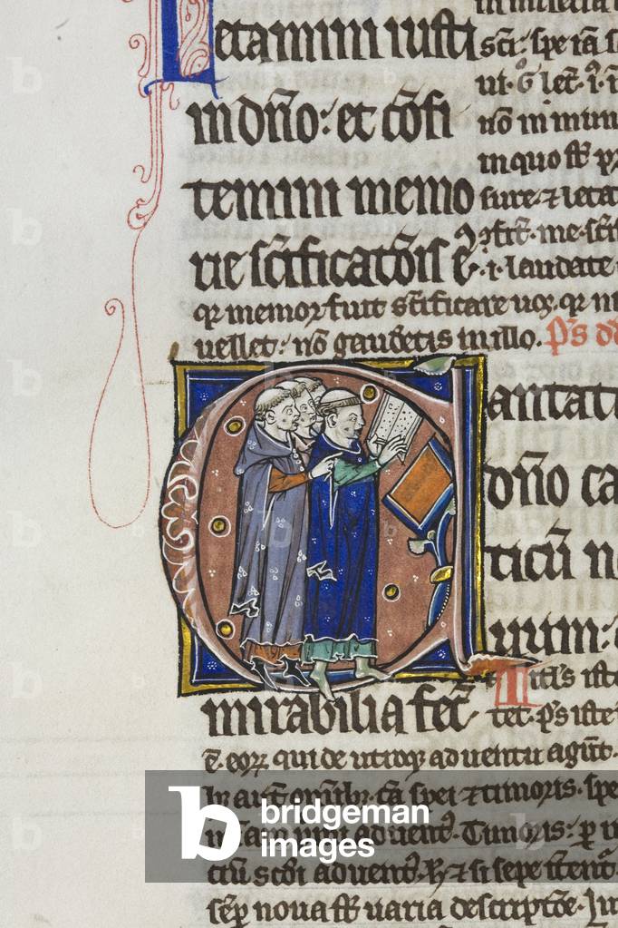 Illuminated and inhabited initial 'C' with four clerics singing, from Pslam 97 in an illuminated copy of Peter Lombard's Great Gloss on the Psalms (vellum)