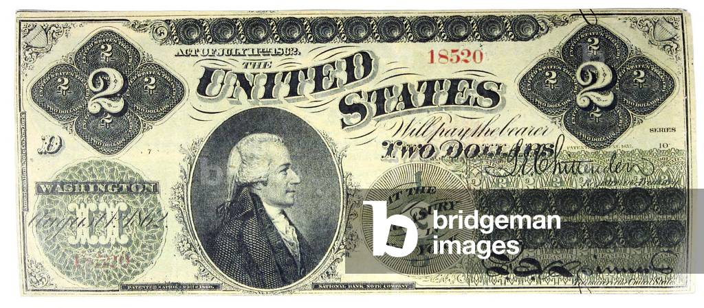 US Two dollar note known as a greenback, 1862