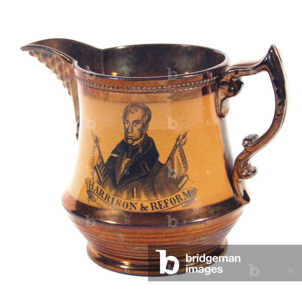 United States Politics, Harrison and Reform political lustre ware pitcher