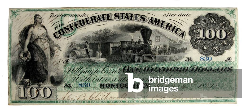Confederate States 100 Dollar note from Montgomery, Alabama