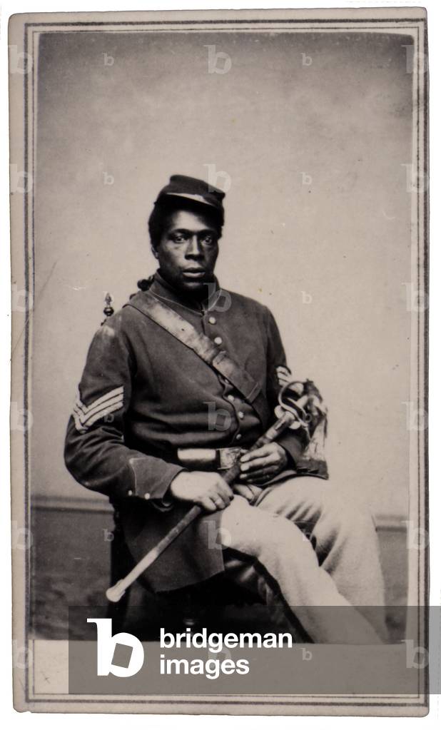 Union Army, Black Sergeant of Infantry seated with his sword
