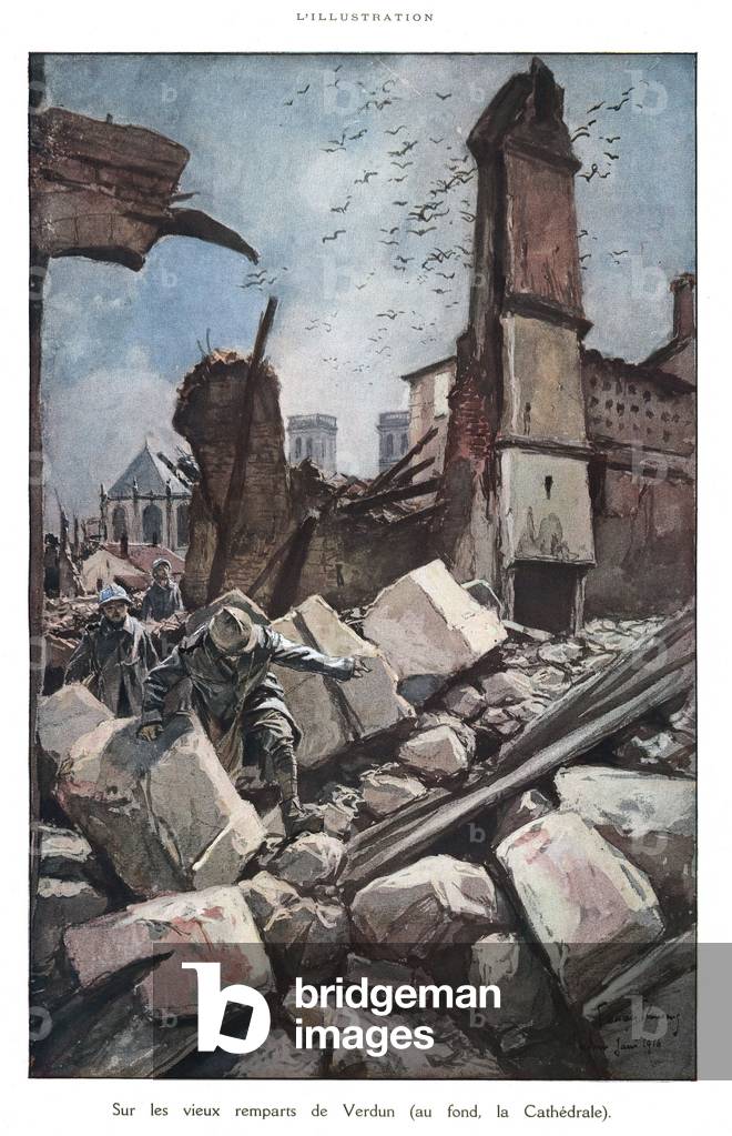 French Soldiers Inspect Remnants of Cathedral in Verdun