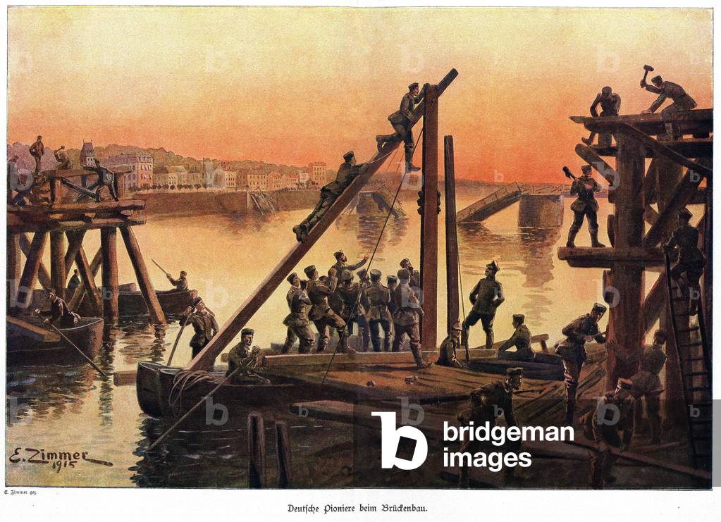 German Pioneers Building A Bridge