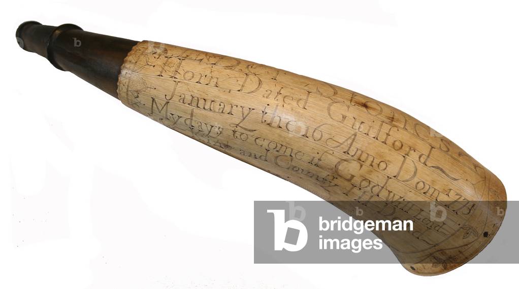 Connecticut powder horn with inscription to the king dated January 16, 1775