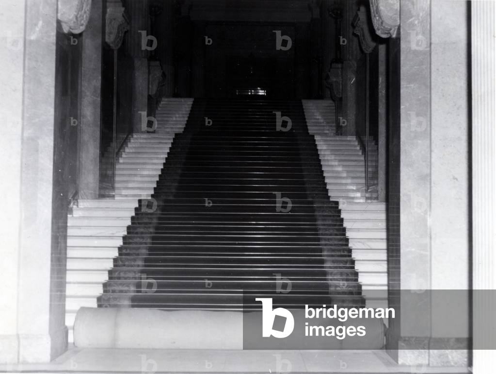 Occupied Japan, 1945 after the surrender. Emperor's stairs up to Lain Hall in Diet building