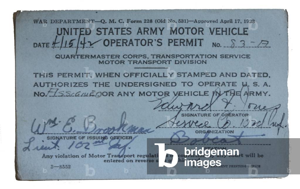 United States, Army Driver's License