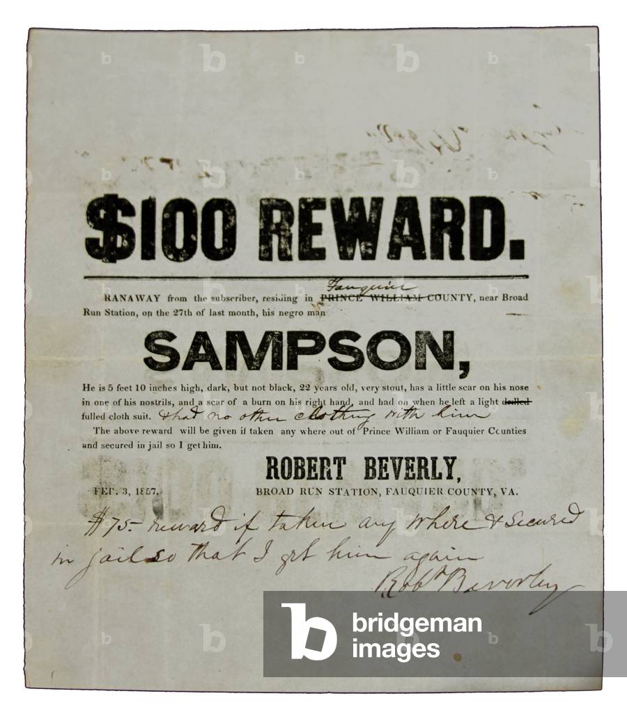 1857 Virginia Runaway Slave Reward Notice