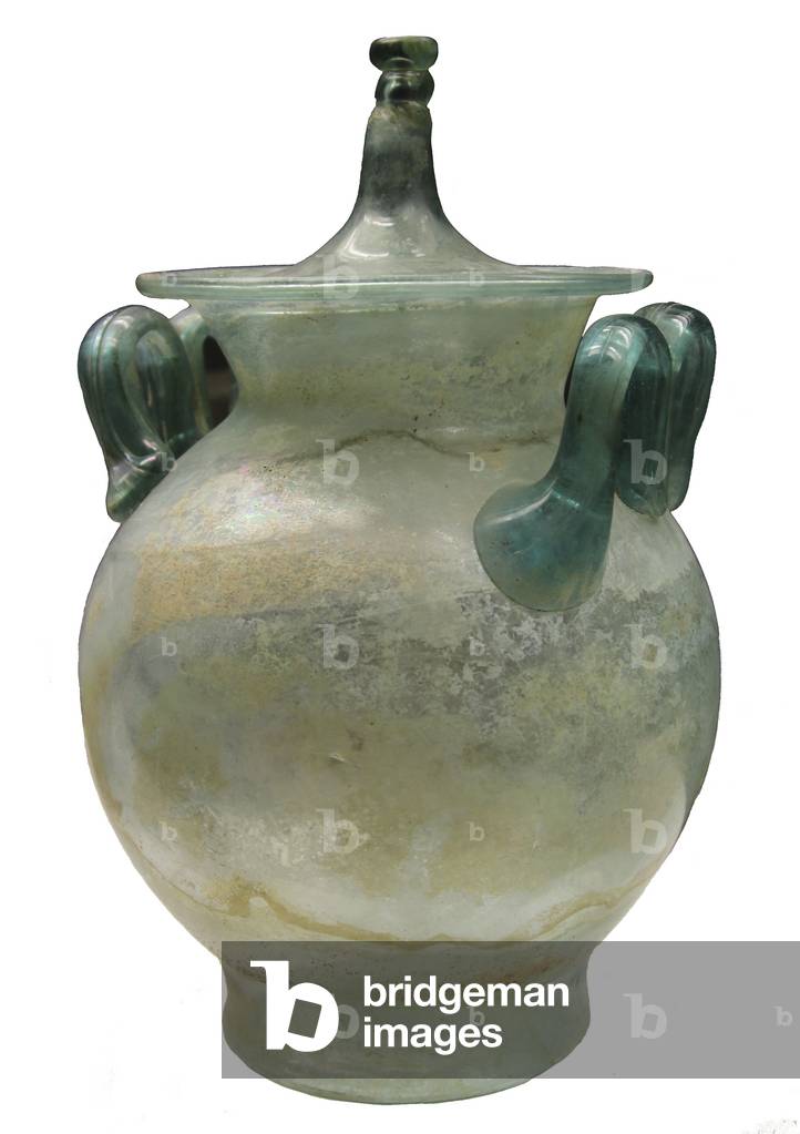 Ancient Rome, Roman Glass Urn with handles and lid