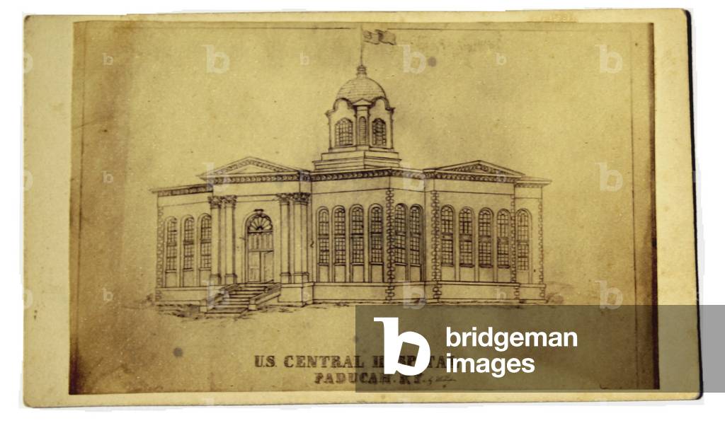 American Civil War, CDV of drawing of Union Central hospital at Paducah, KY 1864