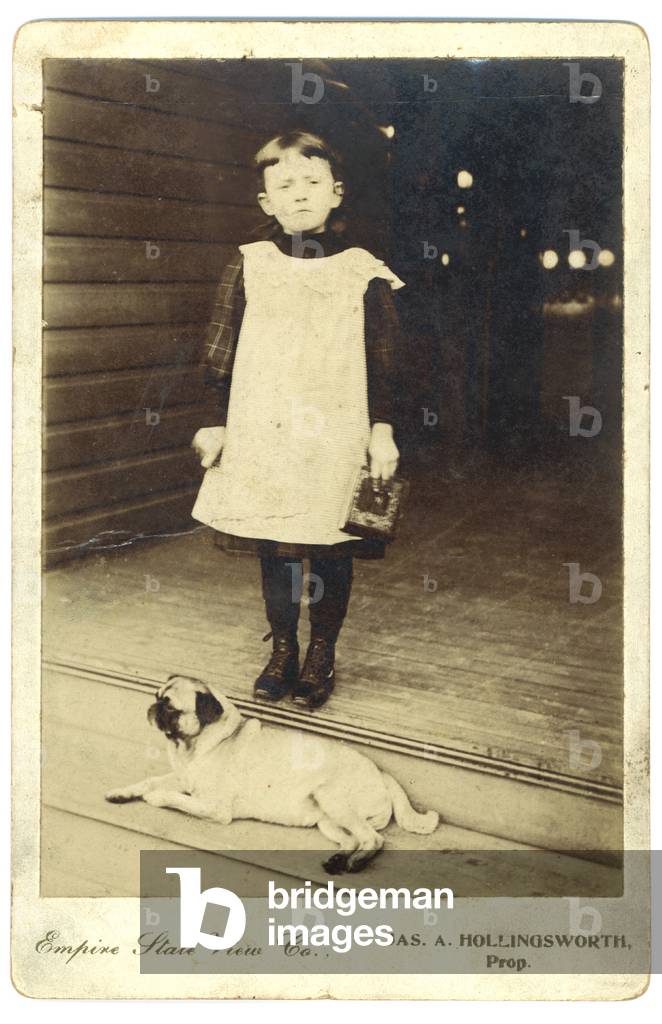 United States , 19th Century, Photograph of a little girl with her Pug dog