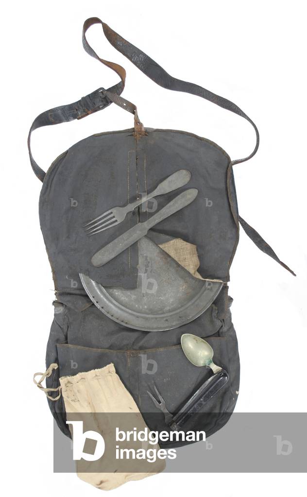 Haversack and tin plate used by Edgar S. Yergason of the 22nd Connecticut Volunteers, 1862-1863.

