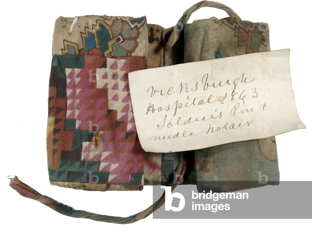 Soldiers pin and sewing kit from Vicksburg, Mississippi, Hospital 1863