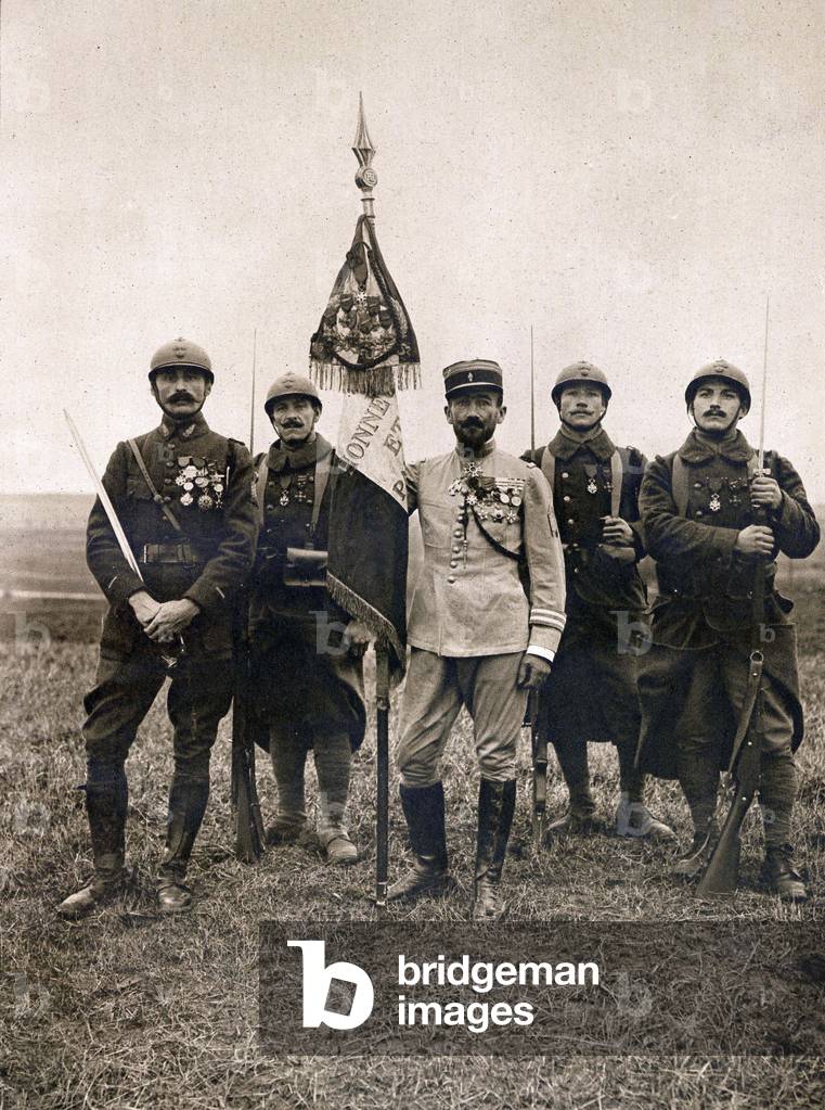 France, French Foreign Legionaires with the Regimental Colors 1918