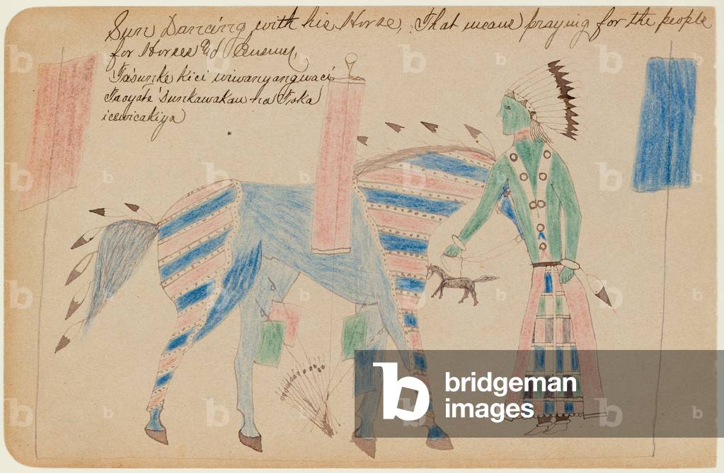 Sun Dancing with His Horse, c.1890 (coloured pencils on paper)