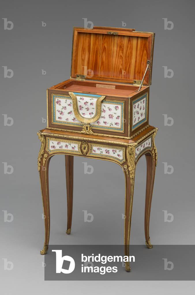 Jewel Coffer, c.1774 (oak carcass, veneered with tulipwood, holly, ebony, and amaranth, plaques of soft-paste porcelain, gilt-bronze mounts)