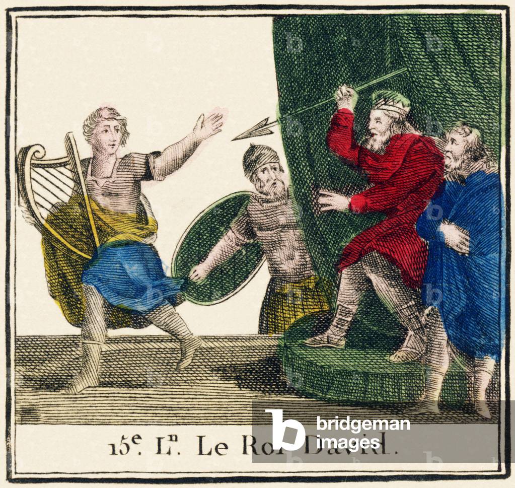 Moral abecedary - The king David, 15th lesson Eleventh edition. In Paris, by Le Prieur, Bookseller, 1810 (engraving)