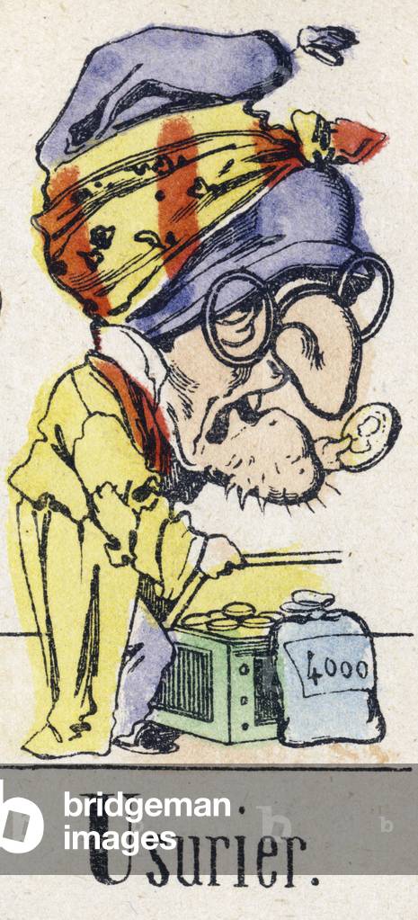 Letter U: loan shark. Alphabet of the Eastern Tale, c.1890 (Epinal print)